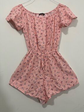 Abercrombie & Fitch Romper Short Sleeve Pink Floral Ditsy Sz S Elastic Waistband